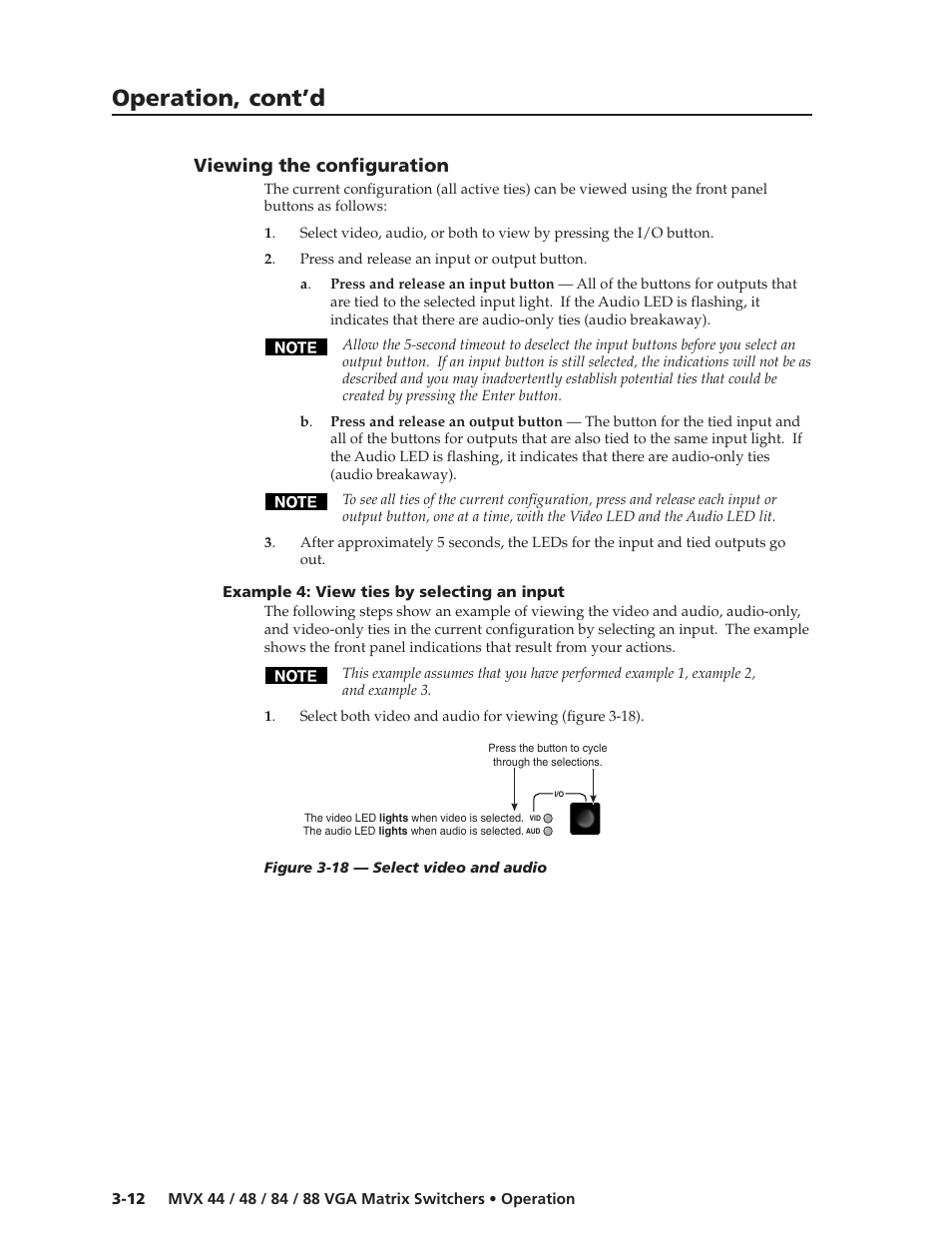 Operation, cont’d, Viewing the configuration | Extron electronic MVX 44 series User Manual | Page 28 / 78