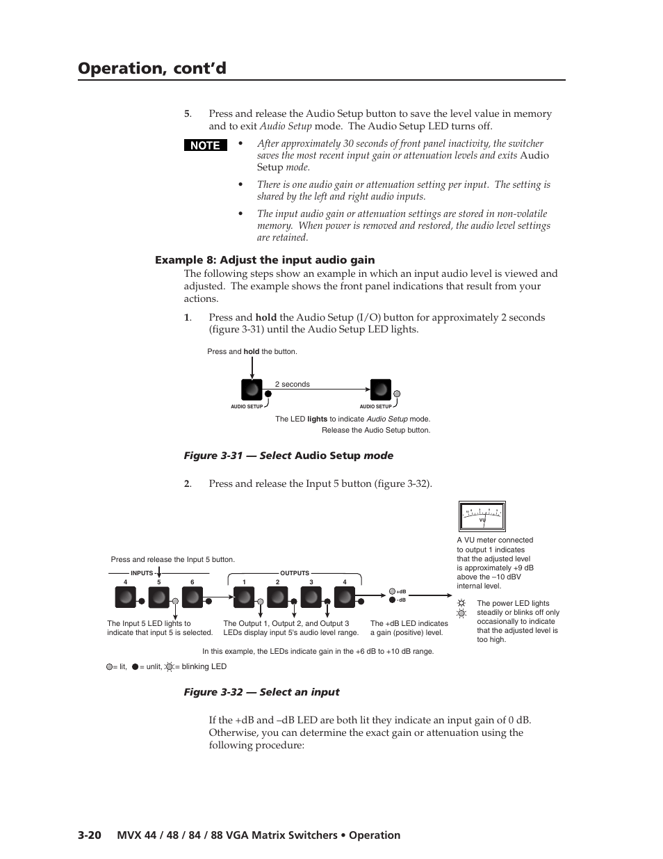 Operation, cont’d, Example 8: adjust the input audio gain | Extron electronic MVX 44 series User Manual | Page 36 / 78