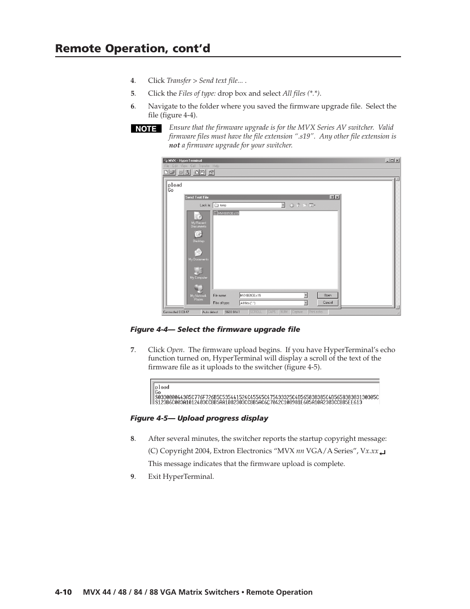 Remote operation, cont’d | Extron electronic MVX 44 series User Manual | Page 58 / 78