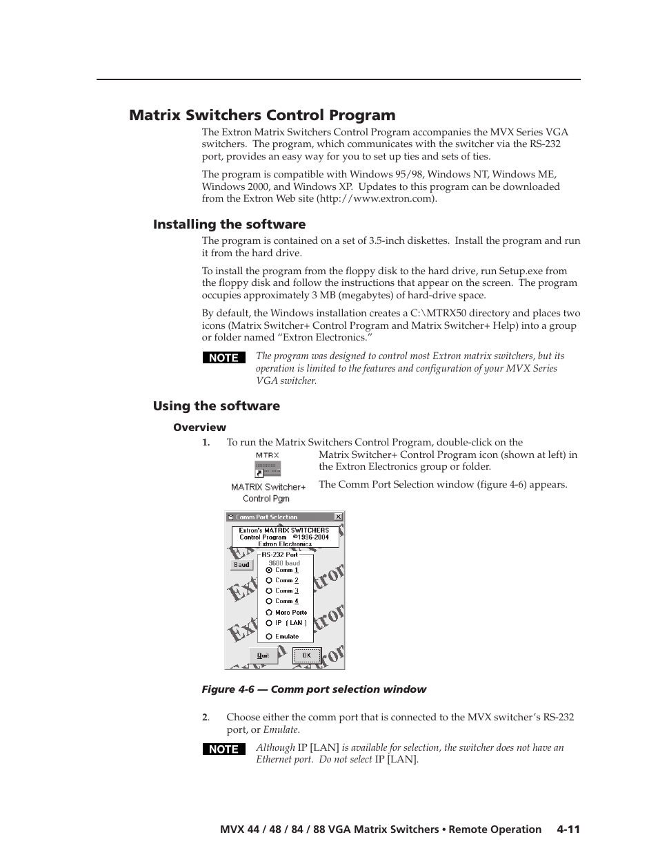 Matrix switchers control program | Extron electronic MVX 44 series User Manual | Page 59 / 78