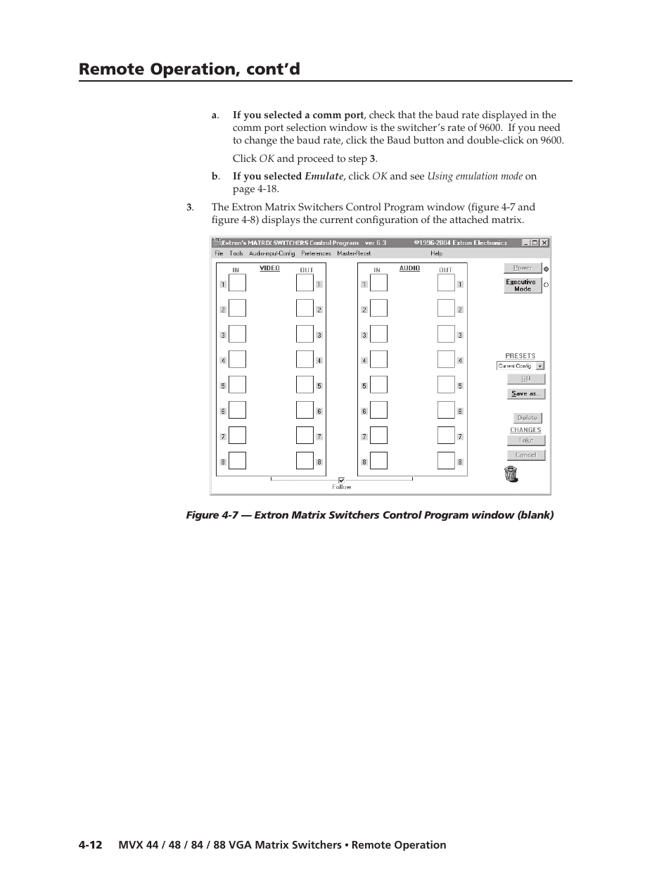 Remote operation, cont’d | Extron electronic MVX 44 series User Manual | Page 60 / 78