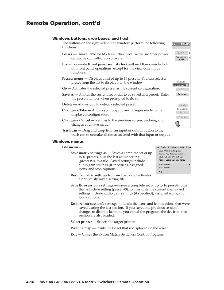 Remote operation, cont’d | Extron electronic MVX 44 series User Manual | Page 64 / 78