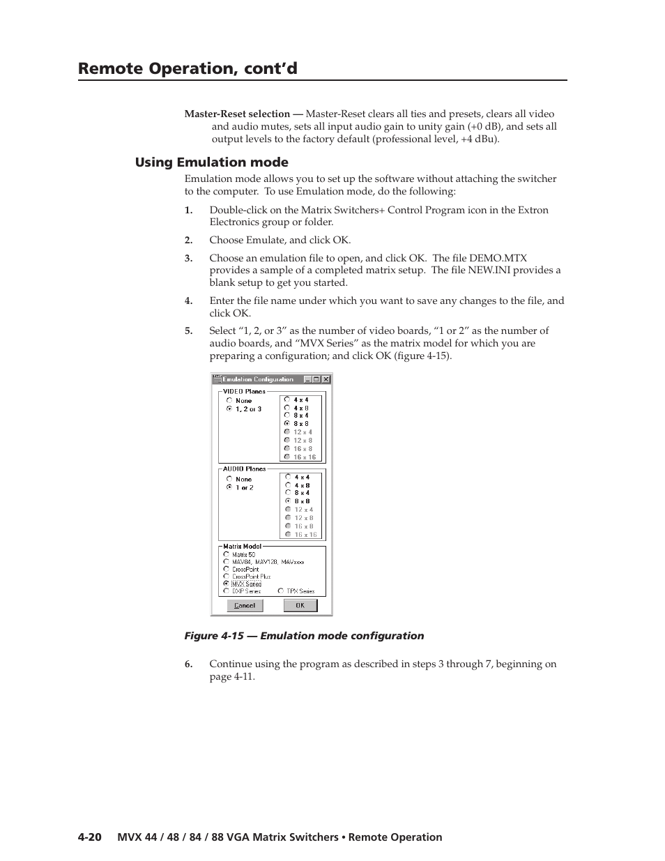 Remote operation, cont’d | Extron electronic MVX 44 series User Manual | Page 68 / 78
