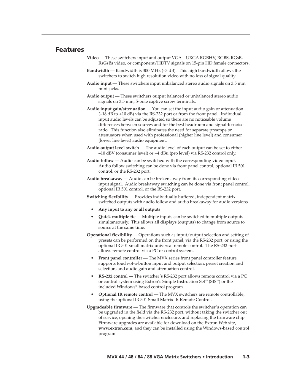 Features | Extron electronic MVX 44 series User Manual | Page 9 / 78