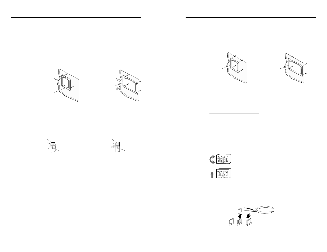 Installation and operation, cont’d, Installing the mounting bracket with clips, Installing the mounting bracket with screws | Setting bottom and top panel switches | Extron Electronics RGB 500_Dual User Manual | Page 8 / 26