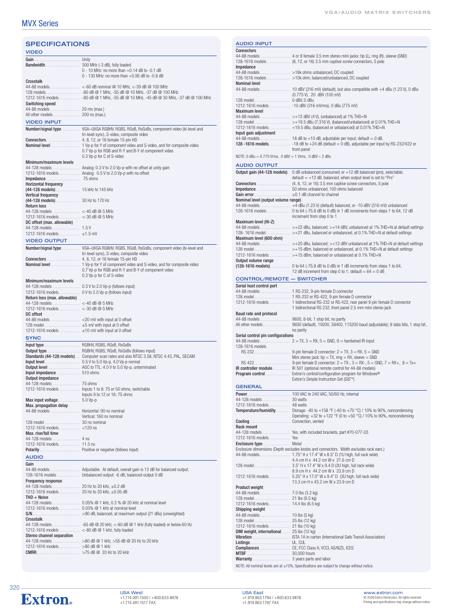 Mvx series | Extron electronic MVX 128 VGA User Manual | Page 5 / 5