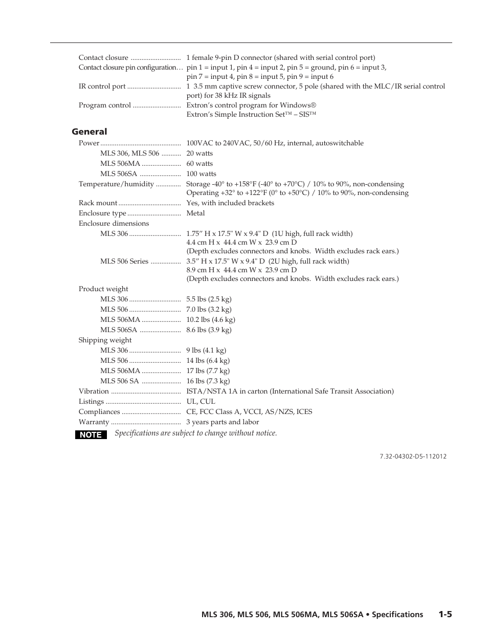 Extron electronic MLS 506MA User Manual | Page 4 / 4