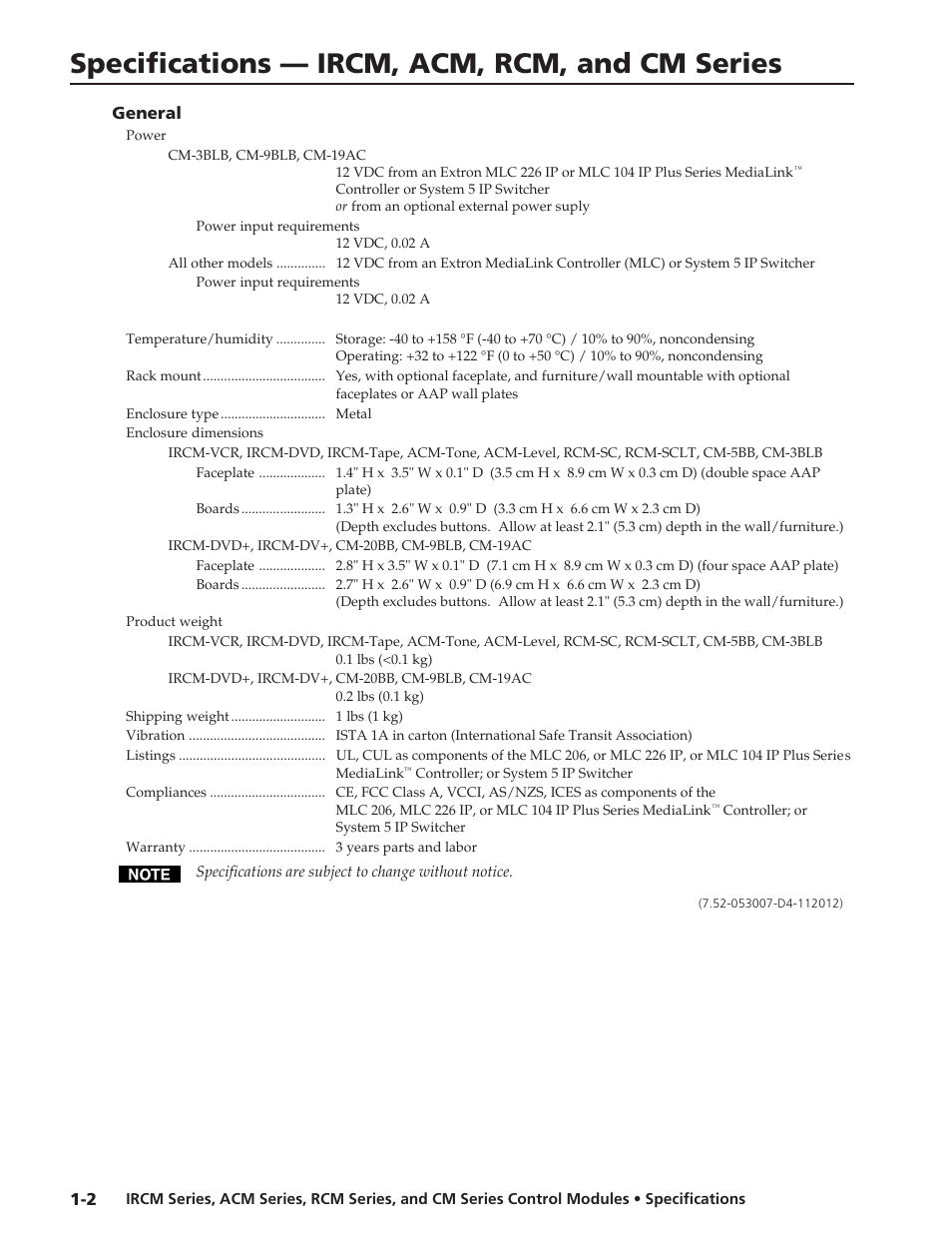 Extron electronic Control Modules RCM User Manual | 1 page