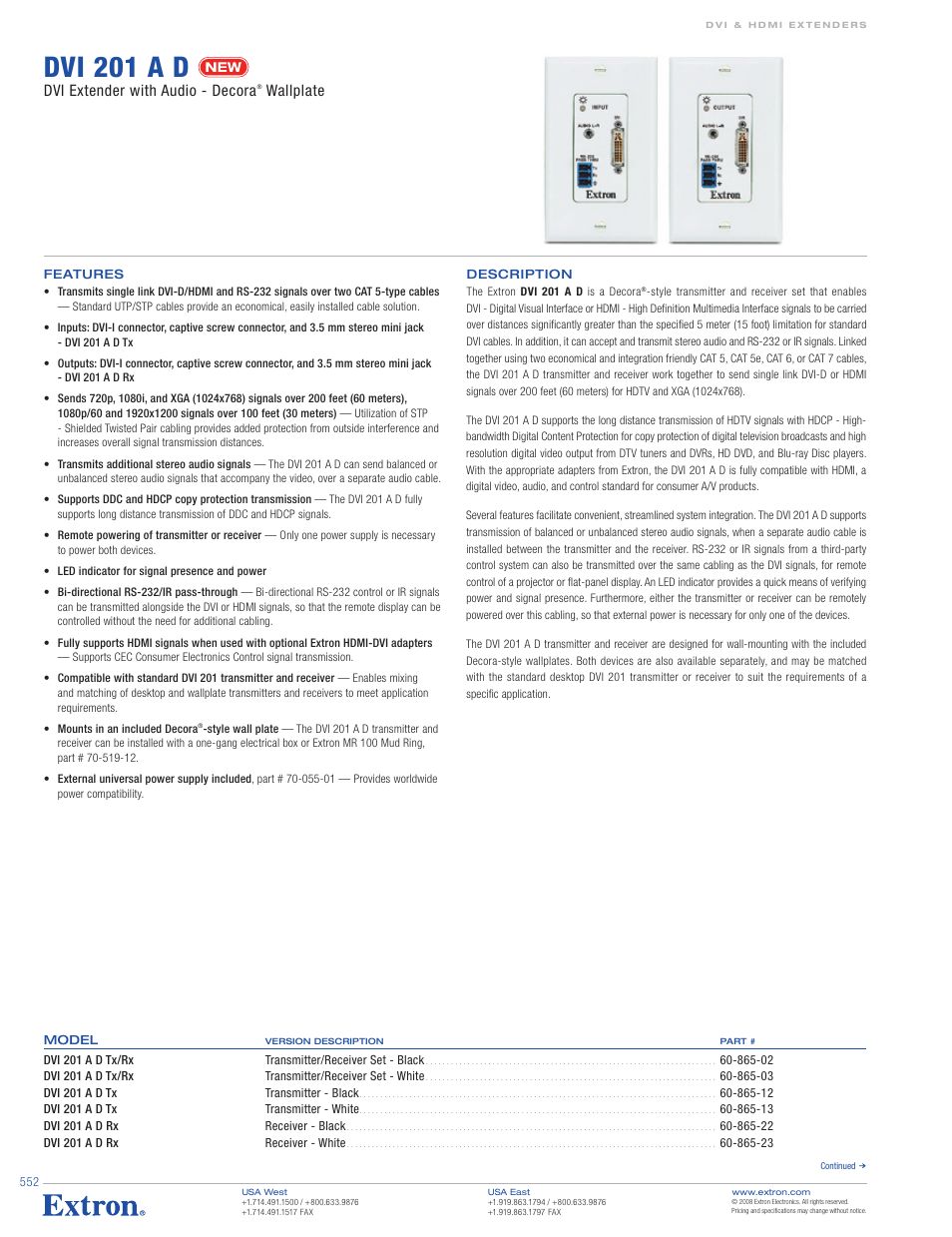 Extron electronic DVI 201 A D User Manual | 2 pages