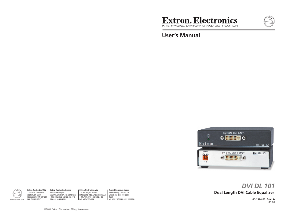 Extron Electronics DVI DL 101 User Manual | 18 pages