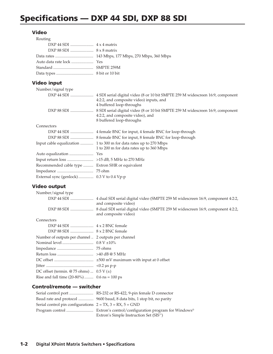 Extron electronic DXP 44 SDI User Manual | 2 pages