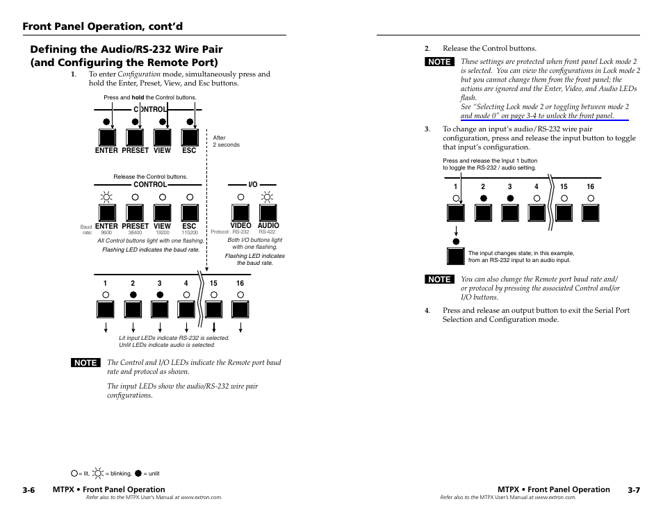 Front panel operation, cont’d | Extron Electronics MTPX Series User Manual | Page 14 / 23