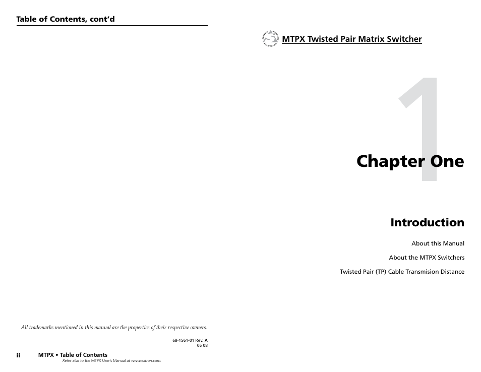 Chapter 1 • introduction, Chapter one, Introduction | Chapter one • introduction | Extron Electronics MTPX Series User Manual | Page 5 / 23
