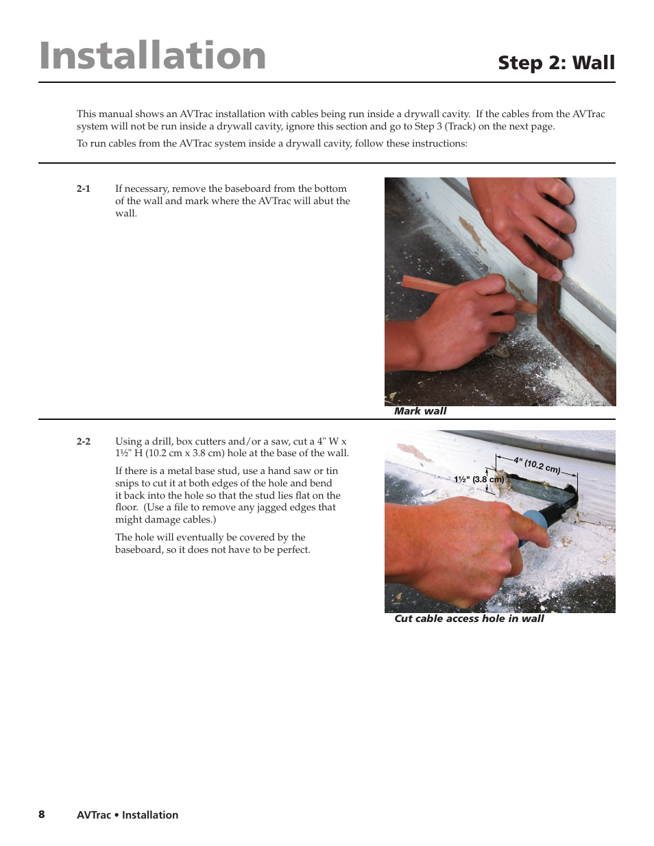 Step 2: wall, Installation | Extron electronic AVTrac 42-122-xx User Manual | Page 10 / 28