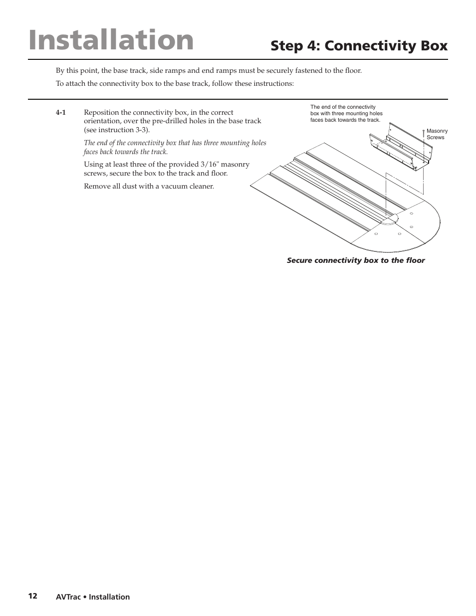 Step 4: connectivity box, Installation | Extron electronic AVTrac 42-122-xx User Manual | Page 14 / 28