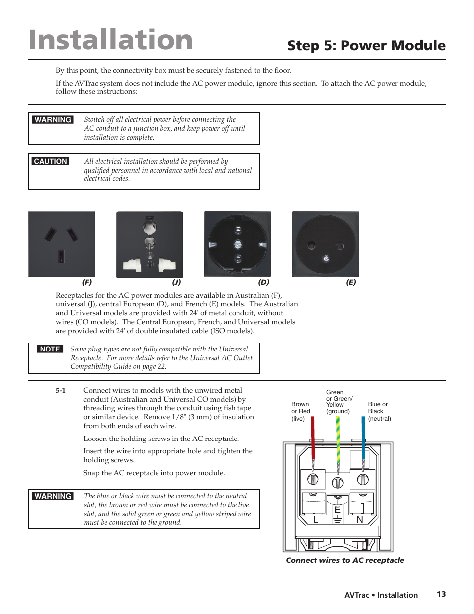 Step 5: power module, Installation | Extron electronic AVTrac 42-122-xx User Manual | Page 15 / 28