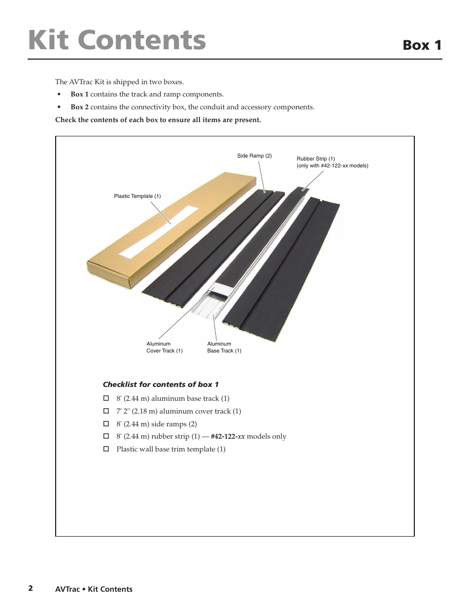 Kit contents, Box 1 | Extron electronic AVTrac 42-122-xx User Manual | Page 4 / 28