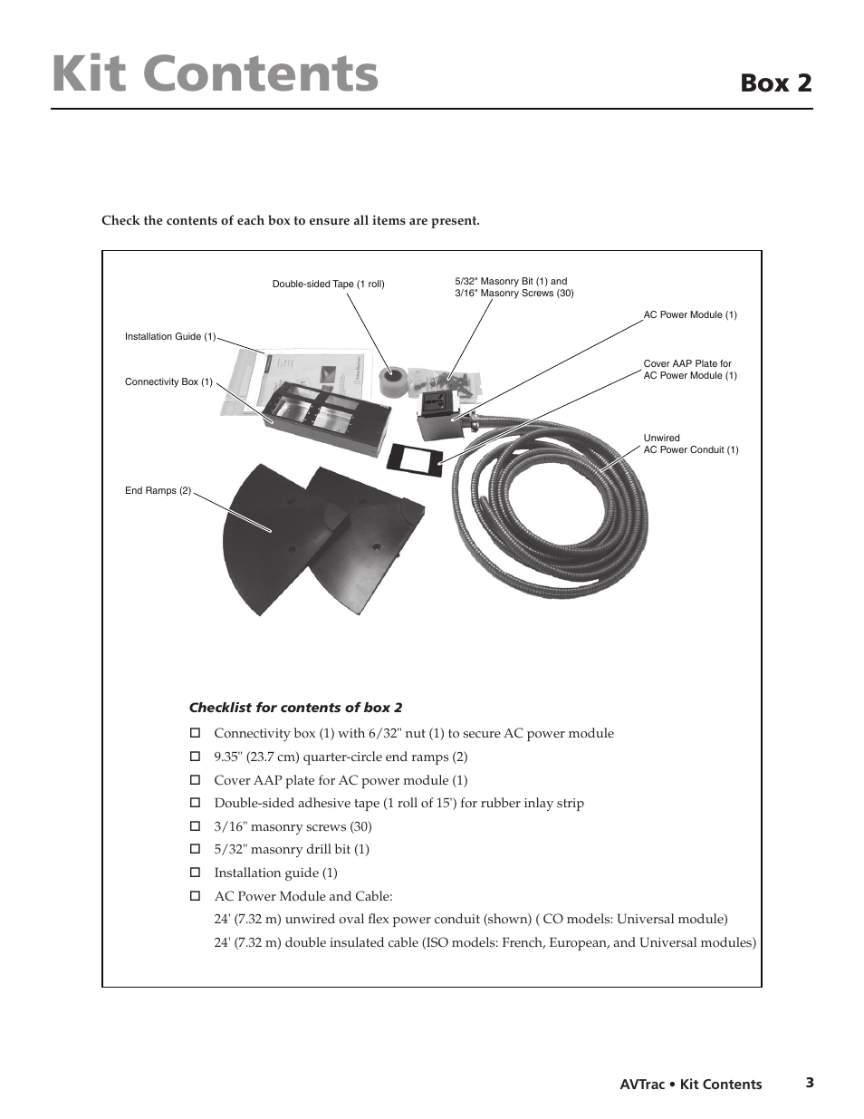 Box 2, Kit contents | Extron electronic AVTrac 42-122-xx User Manual | Page 5 / 28