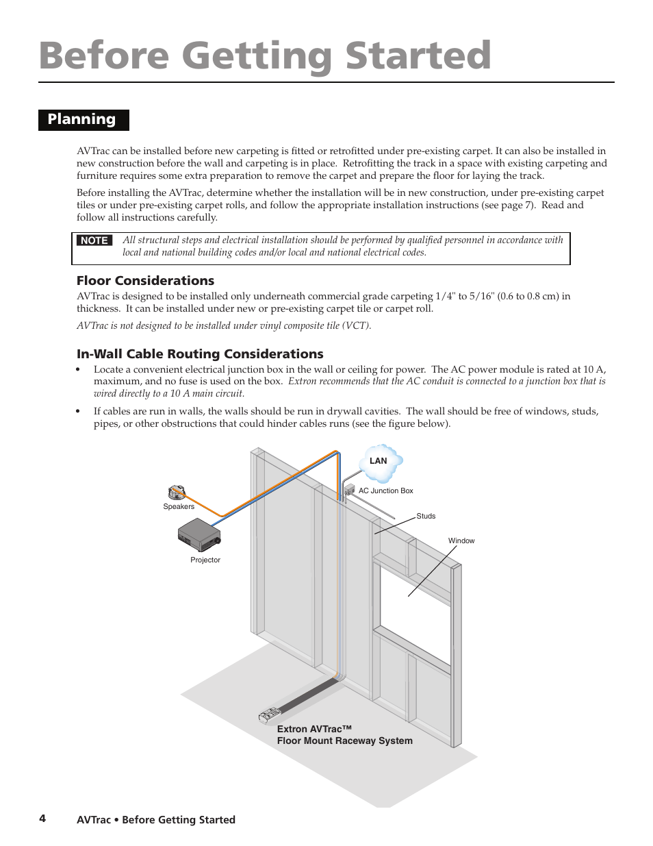 Before getting started, Planning | Extron electronic AVTrac 42-122-xx User Manual | Page 6 / 28