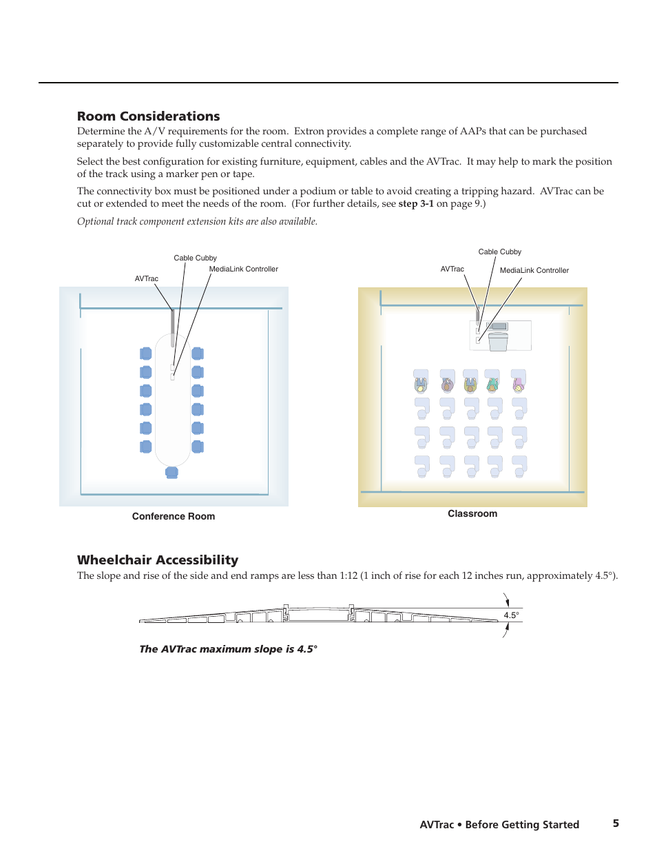 Room considerations, Wheelchair accessibility | Extron electronic AVTrac 42-122-xx User Manual | Page 7 / 28