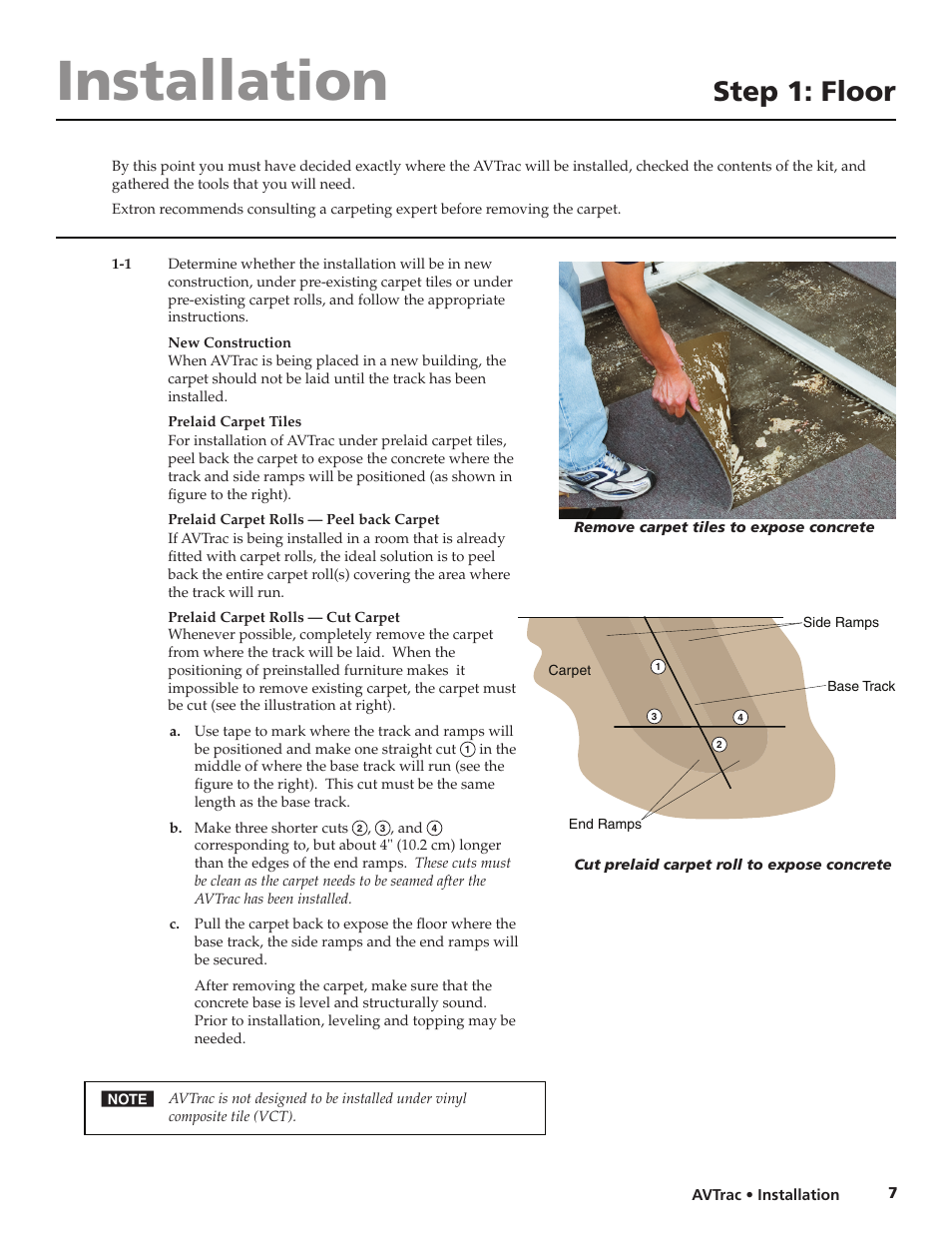 Installation, Step 1: floor | Extron electronic AVTrac 42-122-xx User Manual | Page 9 / 28