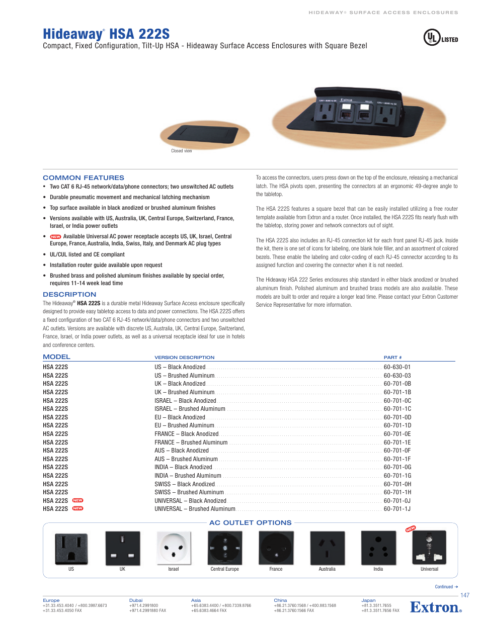 Extron electronic Network Device HSA 222S User Manual | 2 pages