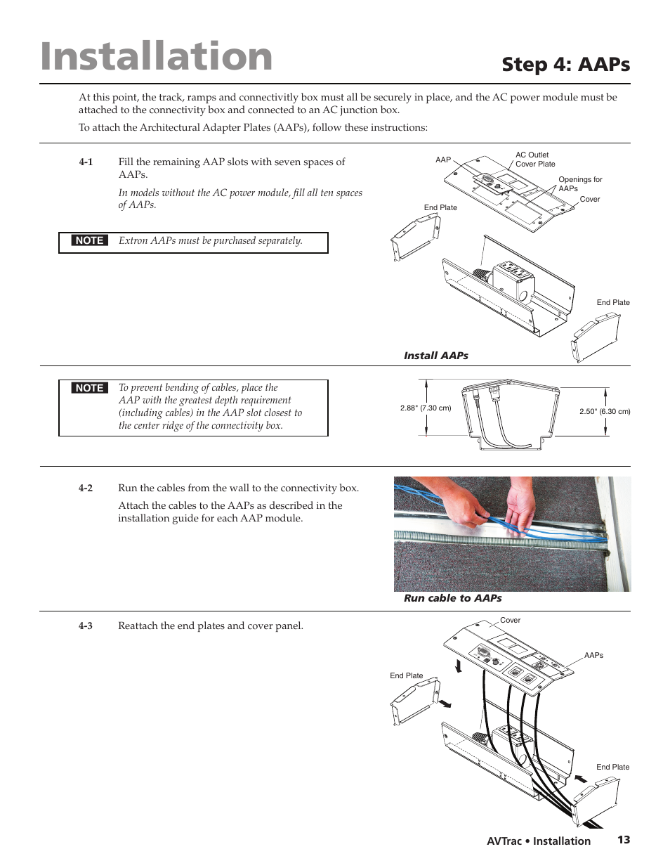 Installation, Step 4: aaps, Avtrac • installation 13 | Extron electronic Low Profile Floor-Mount Raceway System for A/V Connectivity AVTrac User Manual | Page 15 / 24