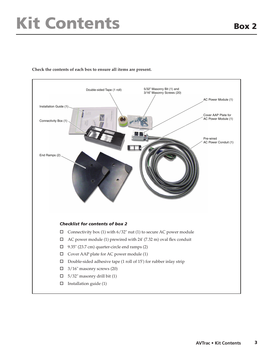 Kit contents, Box 2 | Extron electronic Low Profile Floor-Mount Raceway System for A/V Connectivity AVTrac User Manual | Page 5 / 24