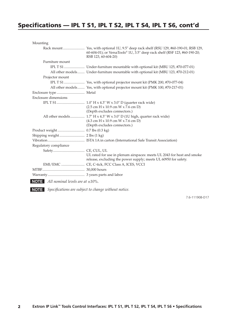 Extron electronic IPL T S6 User Manual | Page 2 / 2