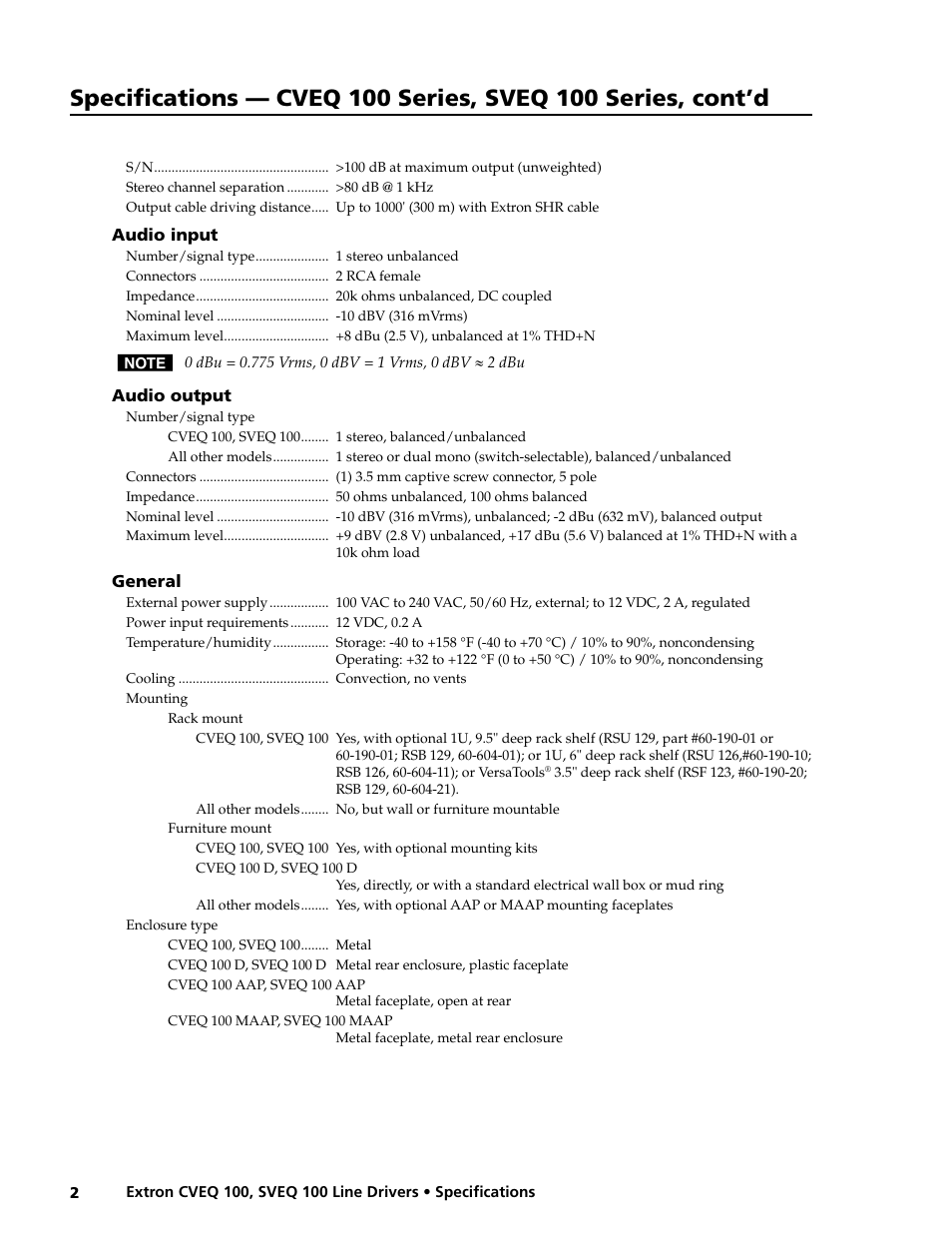 Extron electronic CVEQ 100 Series User Manual | Page 2 / 3