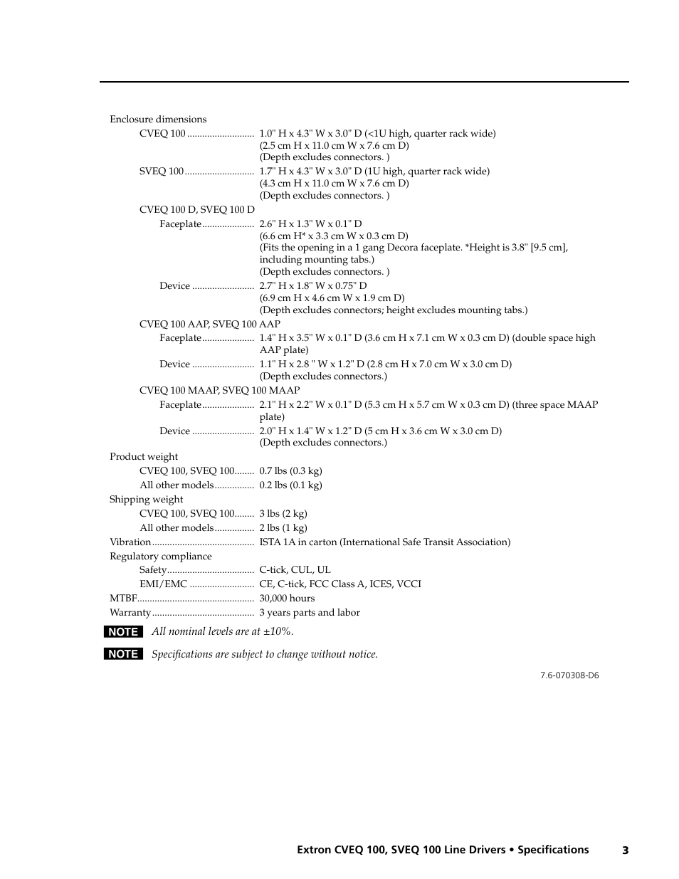 Extron electronic CVEQ 100 Series User Manual | Page 3 / 3