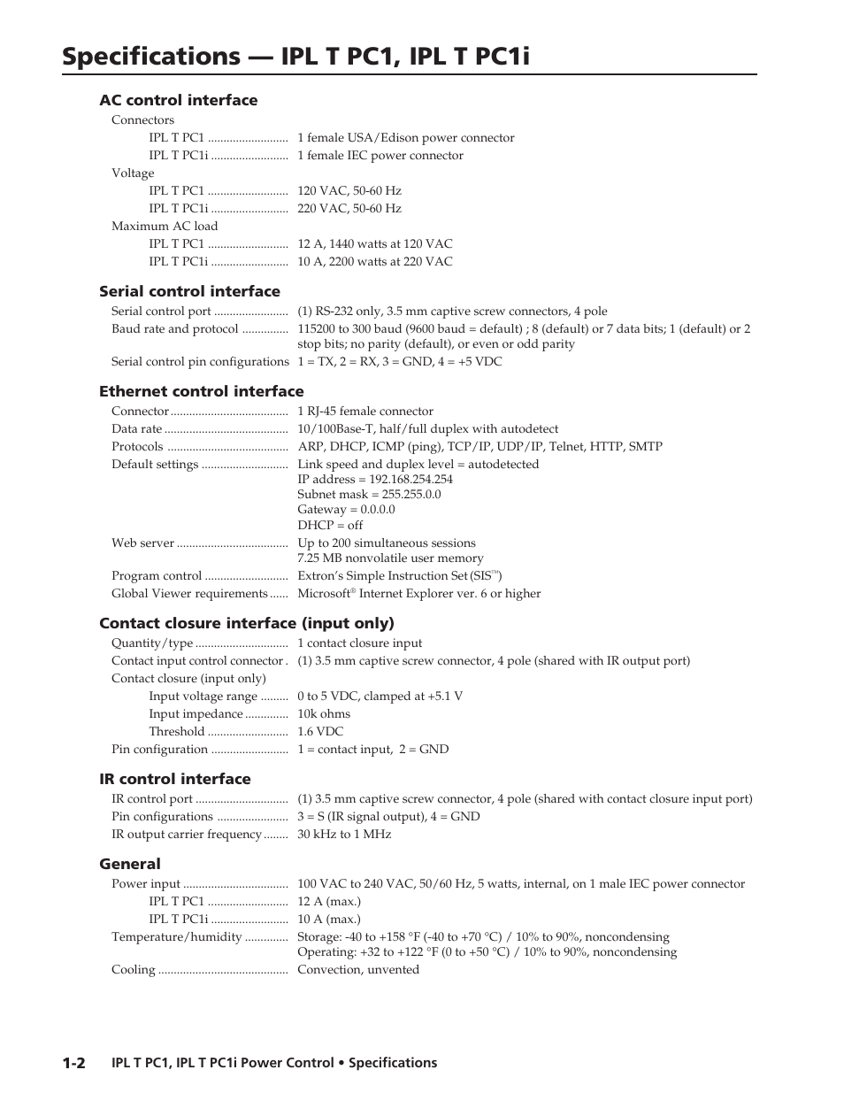 Extron electronic Interface IPL T PC1i User Manual | 2 pages