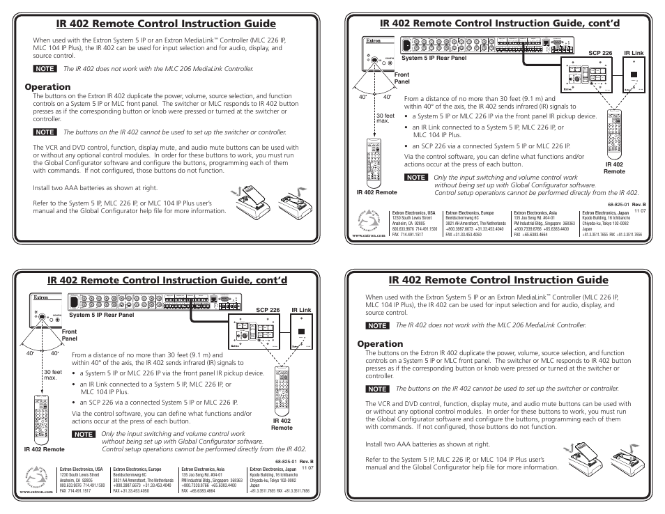 Extron Electronics IR 402 User Manual | 1 page