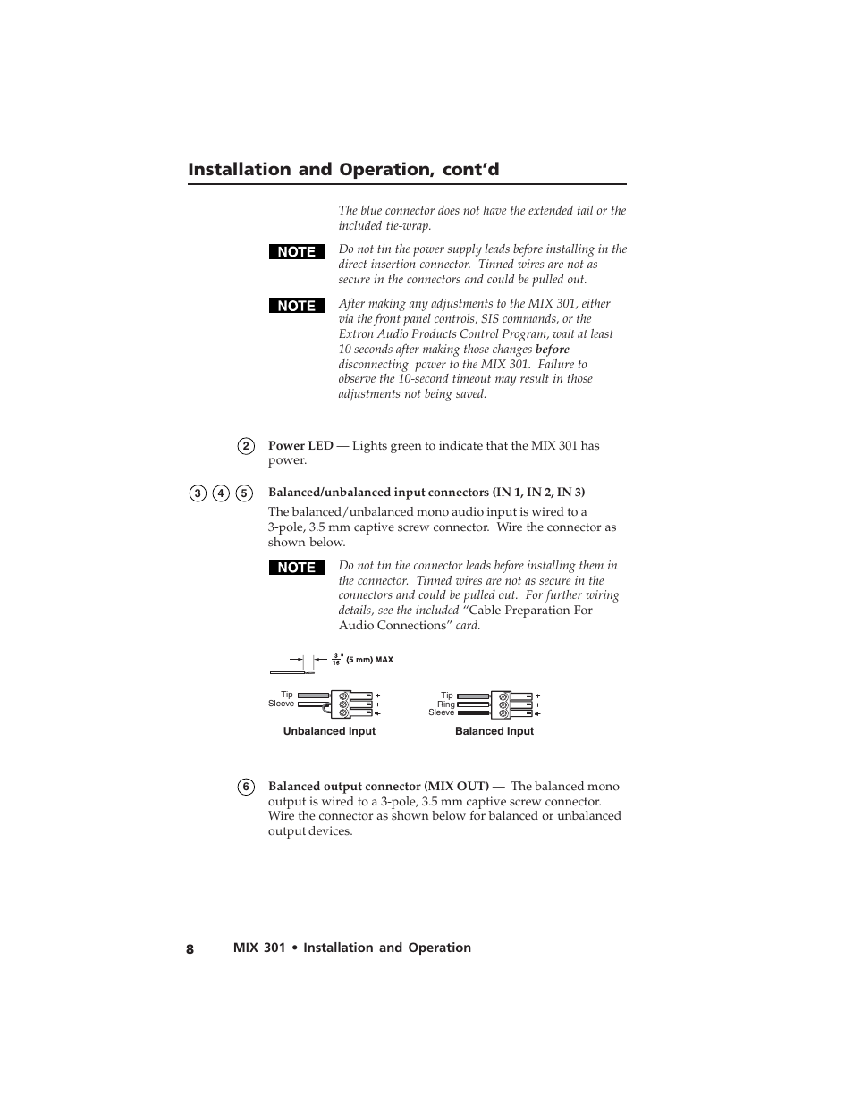 Installation and operation, cont’d | Extron Electronics MIX 301 User Manual | Page 12 / 18