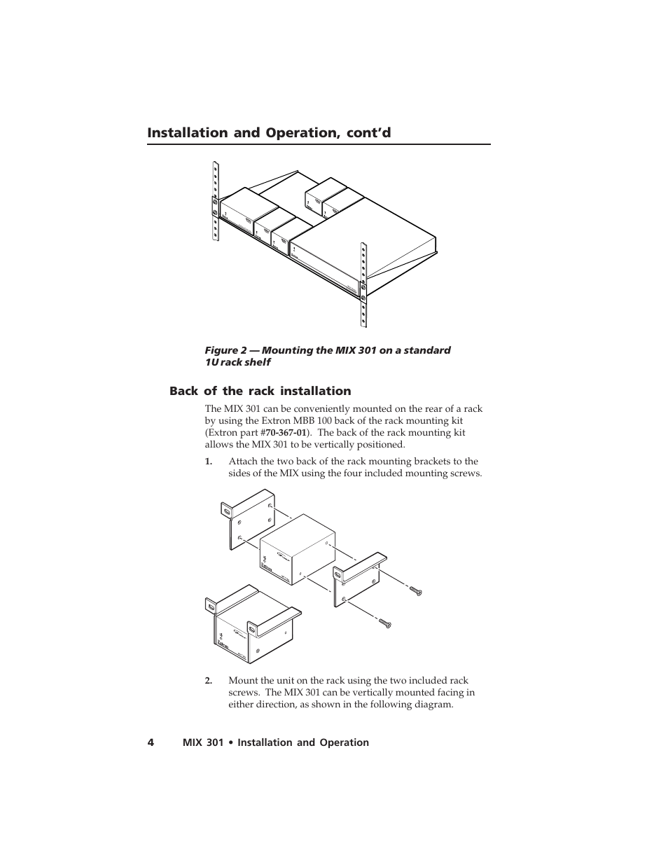 Installation and operation, cont’d, Back of the rack installation | Extron Electronics MIX 301 User Manual | Page 8 / 18