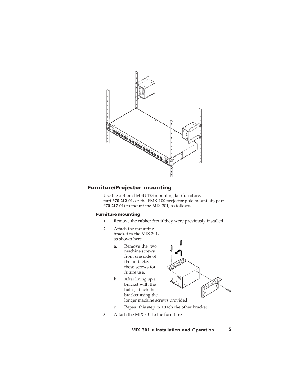 Furniture/projector mounting | Extron Electronics MIX 301 User Manual | Page 9 / 18