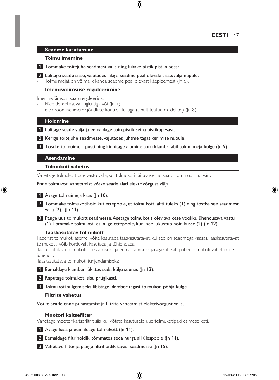 Philips FC8344 User Manual | Page 17 / 72