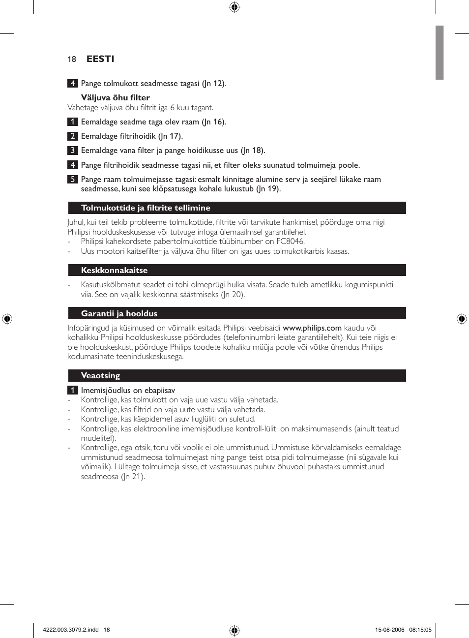 Philips FC8344 User Manual | Page 18 / 72