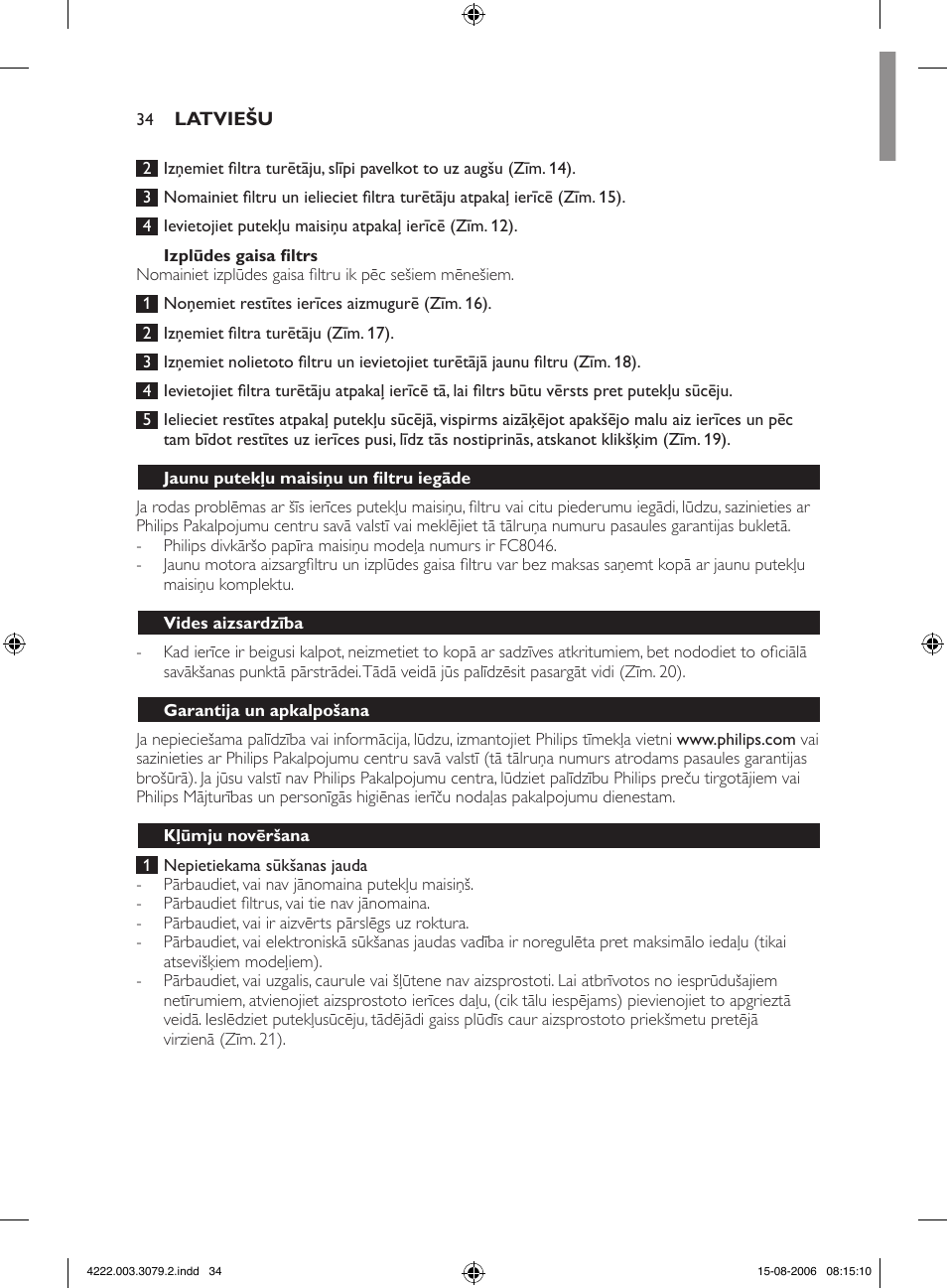 Philips FC8344 User Manual | Page 34 / 72