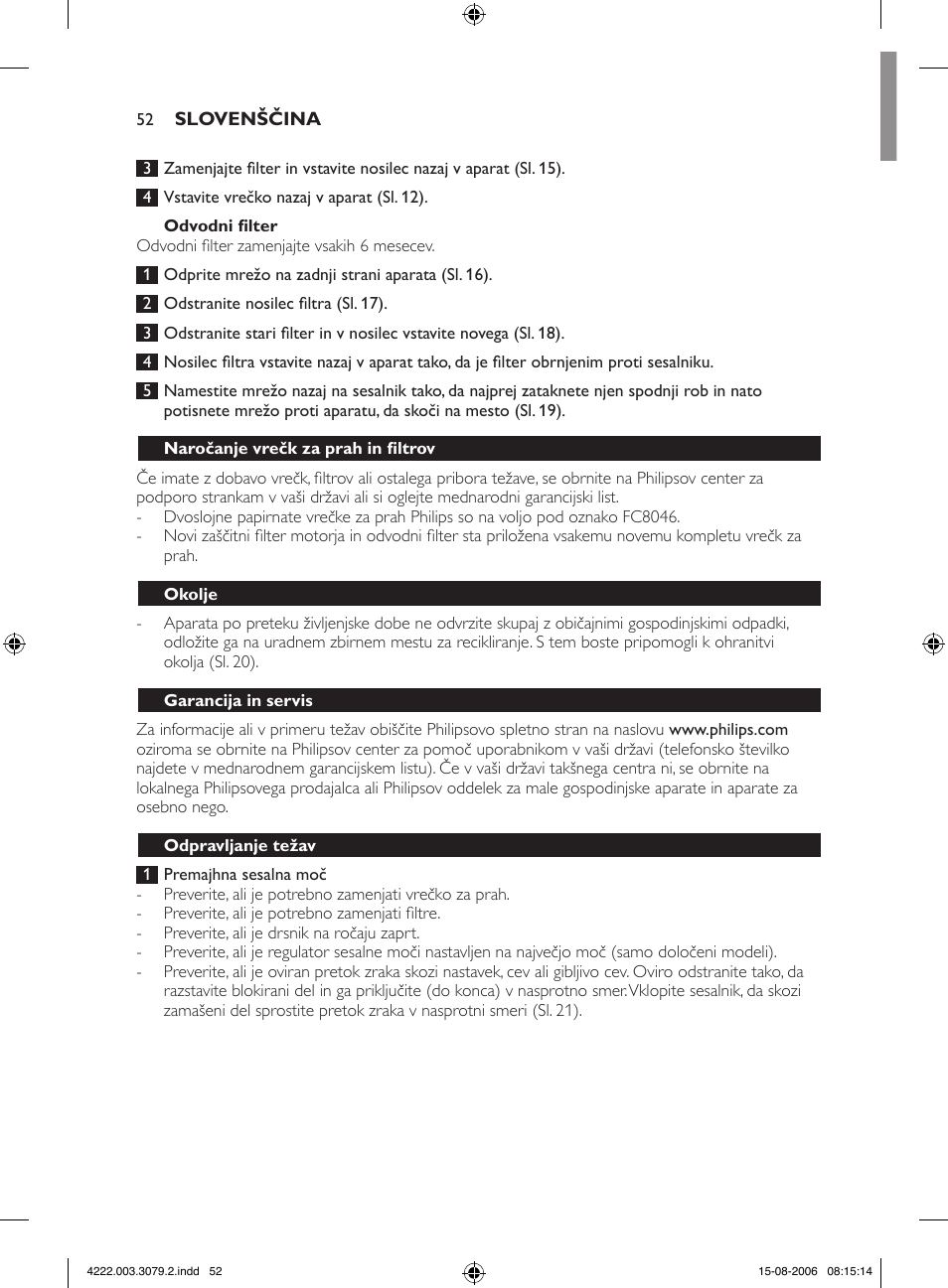 Philips FC8344 User Manual | Page 52 / 72