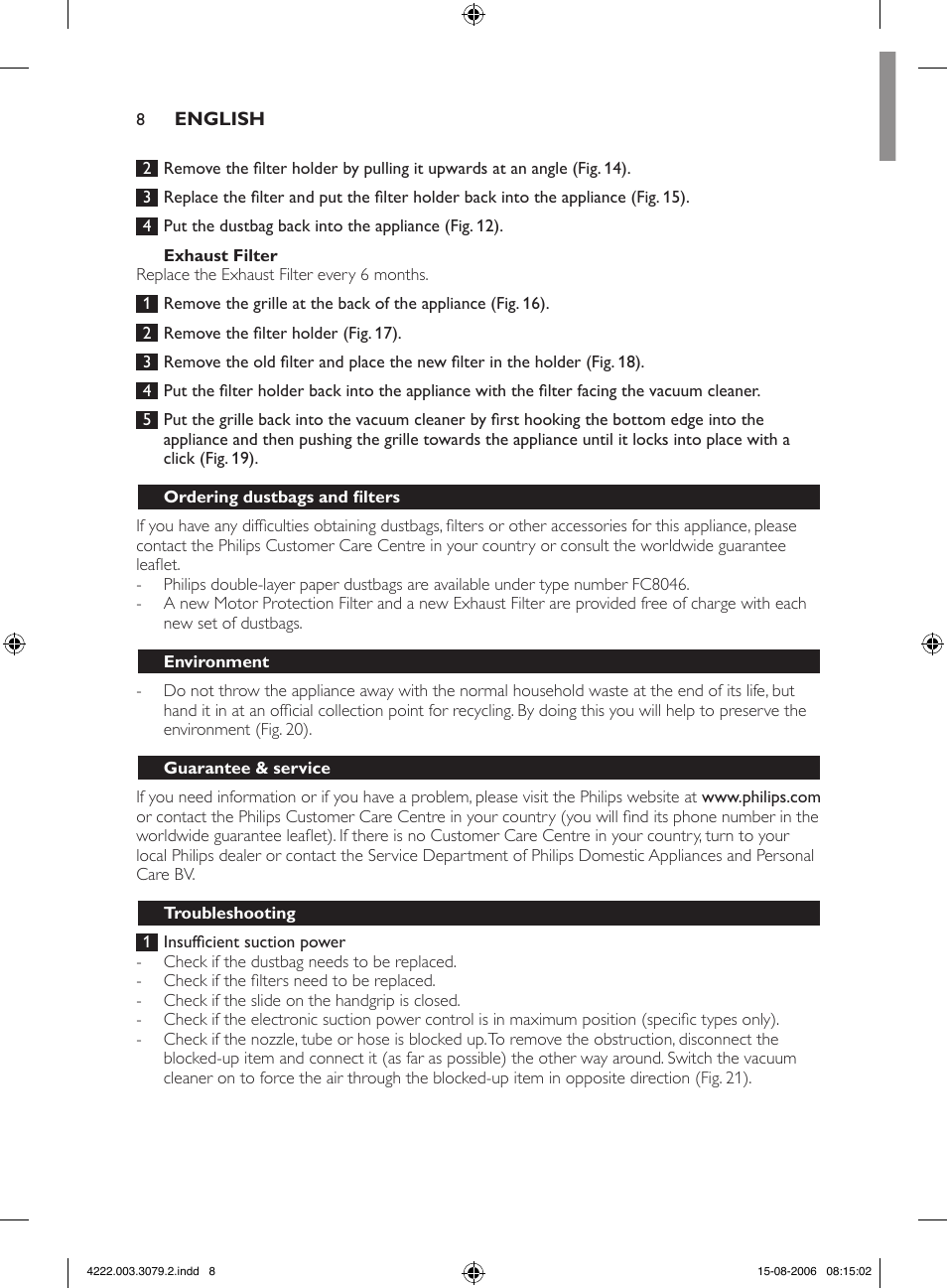 Philips FC8344 User Manual | Page 8 / 72