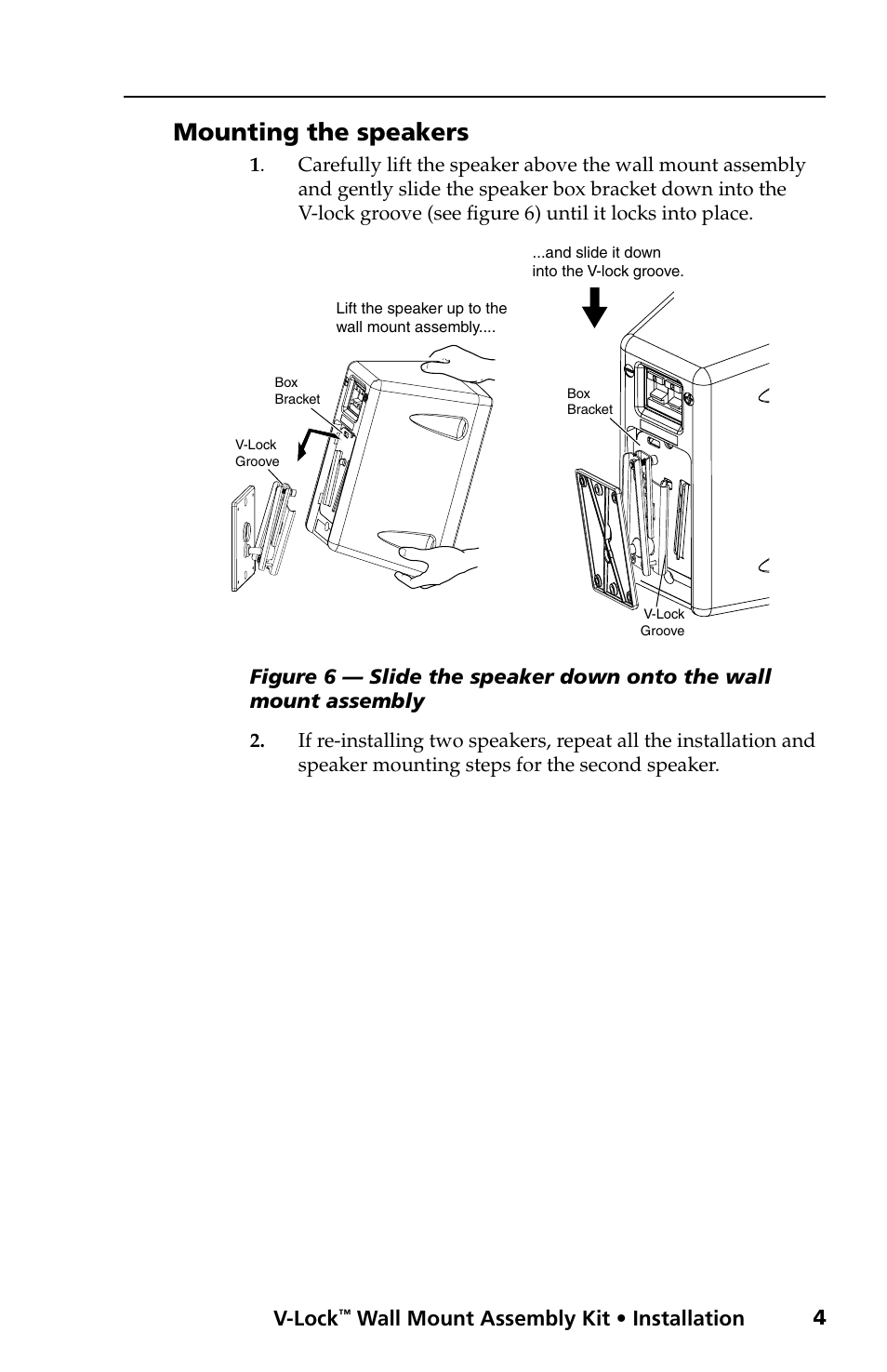 Mounting the speakers | Extron electronic Wall Mount Assembly Kit V-LockTM User Manual | Page 5 / 8