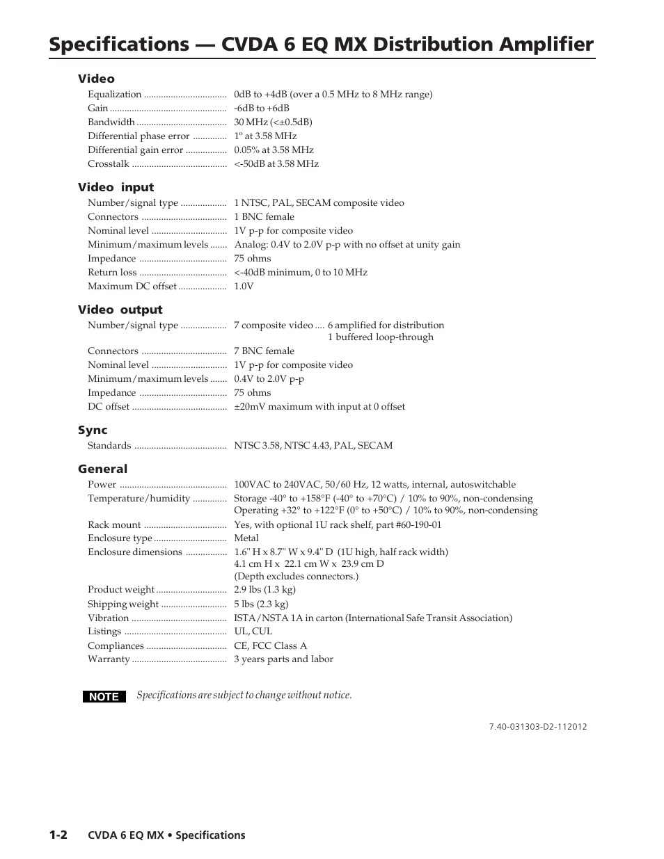 Extron electronic CVDA 6 EQ MX User Manual | 1 page