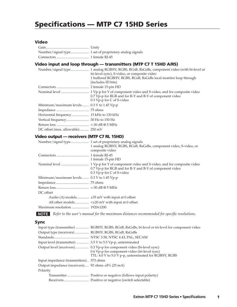 Extron electronic MTP C7 15HD Series User Manual | 3 pages