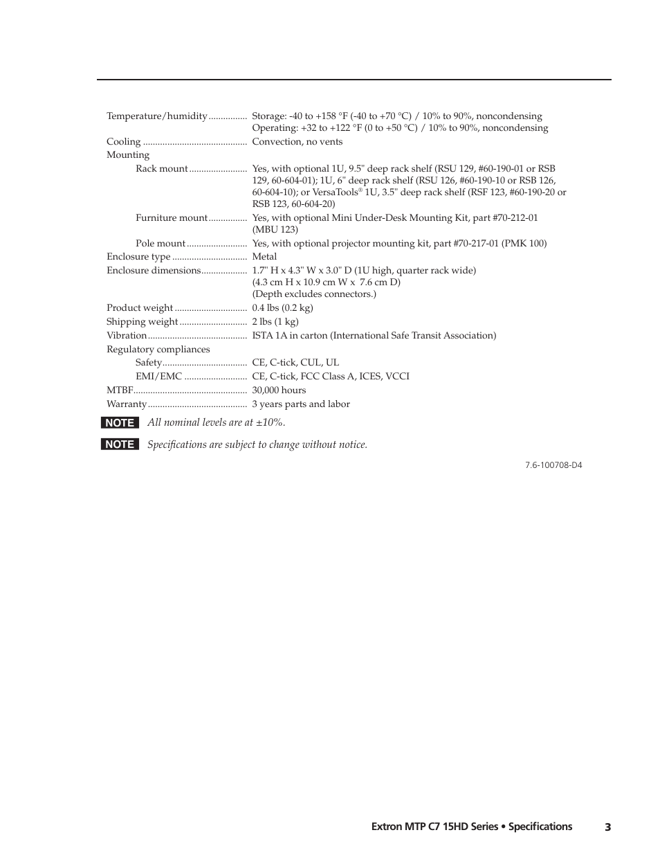 Extron electronic MTP C7 15HD Series User Manual | Page 3 / 3