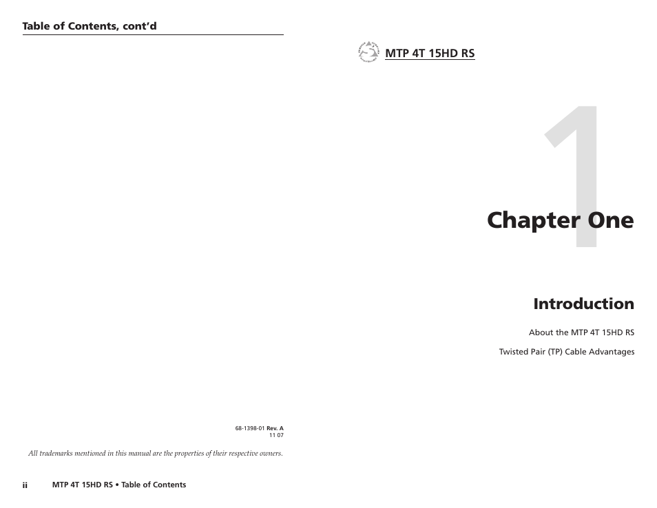 Chapter 1 • introduction, Chapter one • introduction | Extron electronic MTP 4T 15HD RS User Manual | Page 5 / 16