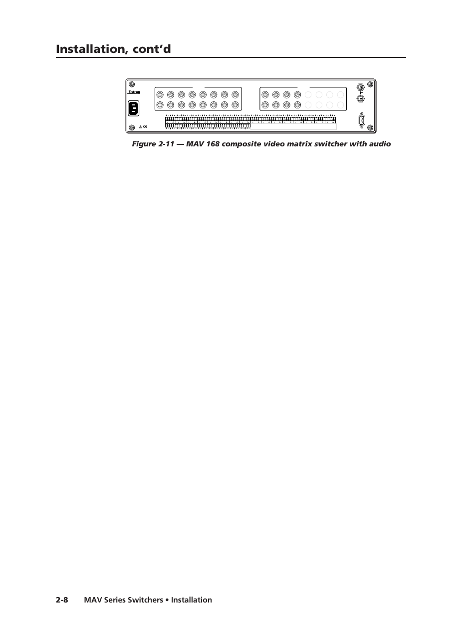 Installation, cont’d, Mav series switchers • installation 2-8 | Extron Electronics MAV Series User Manual | Page 24 / 72