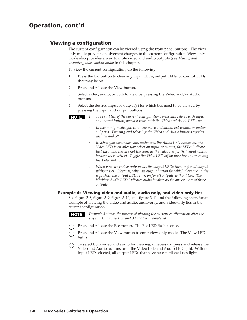Operation, cont’d, Viewing a configuration | Extron Electronics MAV Series User Manual | Page 32 / 72