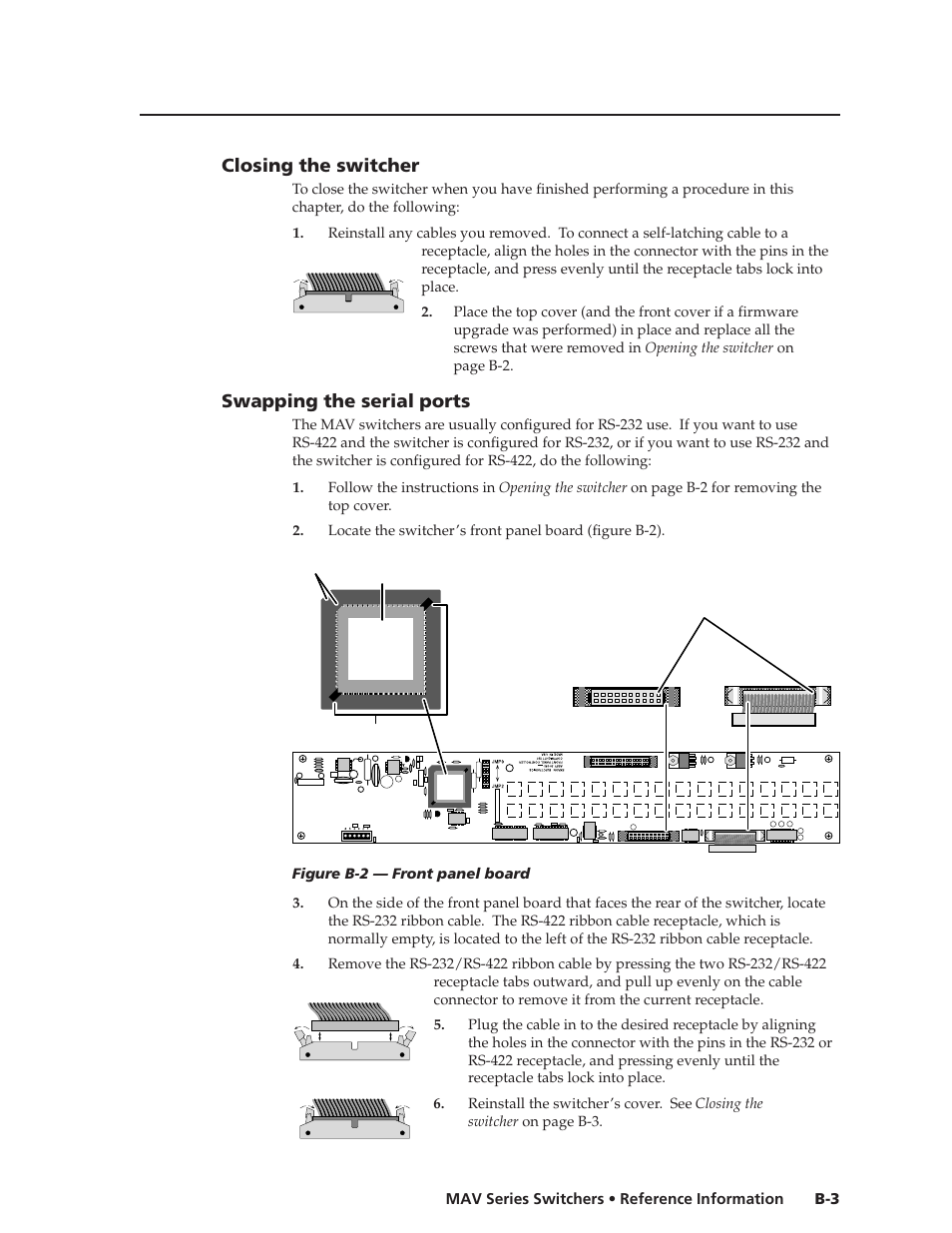 Closing the switcher, Swapping the serial ports | Extron Electronics MAV Series User Manual | Page 65 / 72