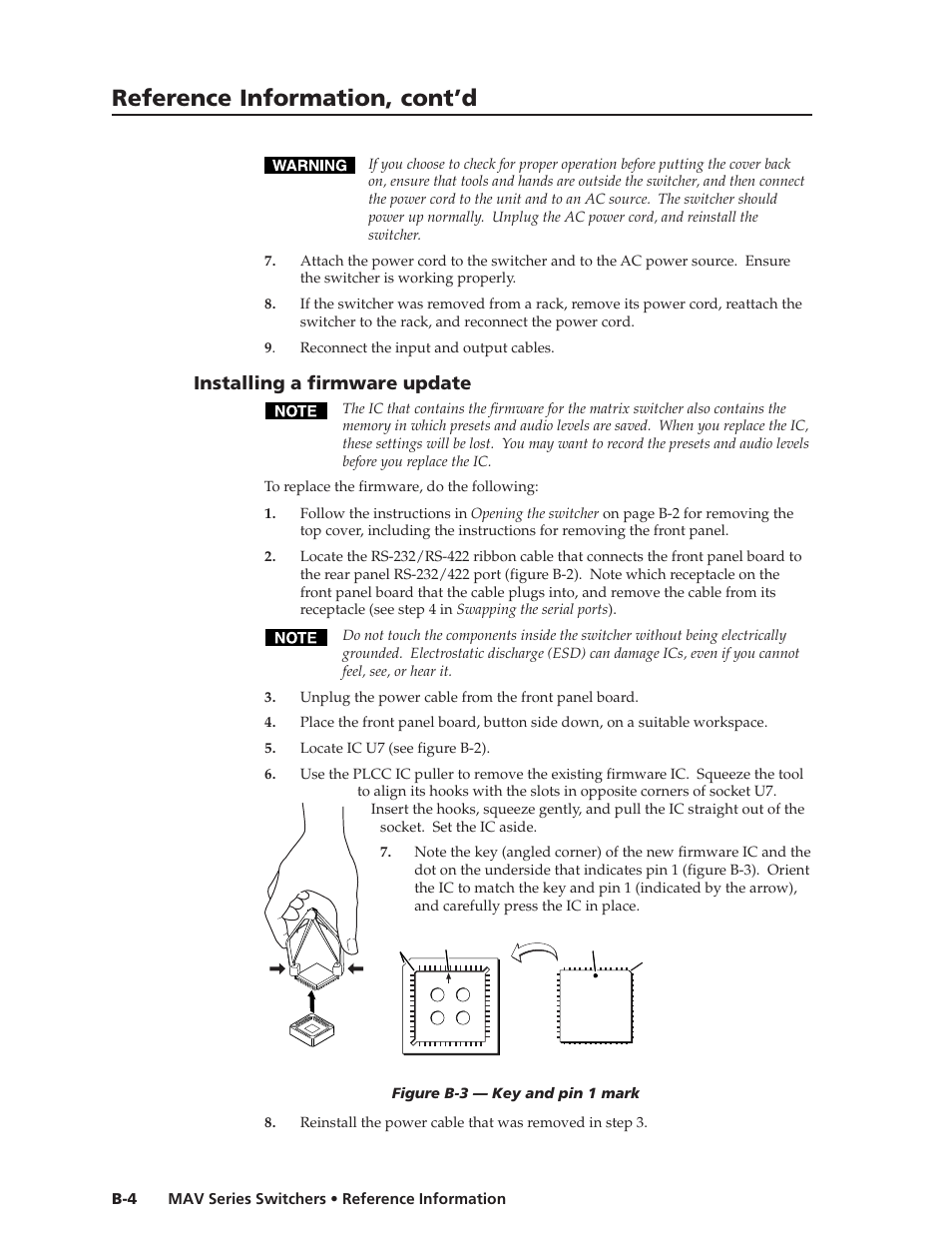 Reference information, cont’d, Installing a firmware update | Extron Electronics MAV Series User Manual | Page 66 / 72
